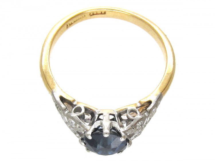18ct Gold & Platinum Burma Sapphire & Diamond Shoulders Art Deco Ring