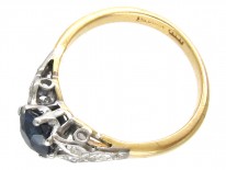 18ct Gold & Platinum Burma Sapphire & Diamond Shoulders Art Deco Ring