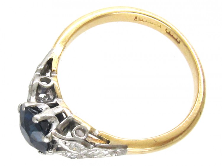 18ct Gold & Platinum Burma Sapphire & Diamond Shoulders Art Deco Ring