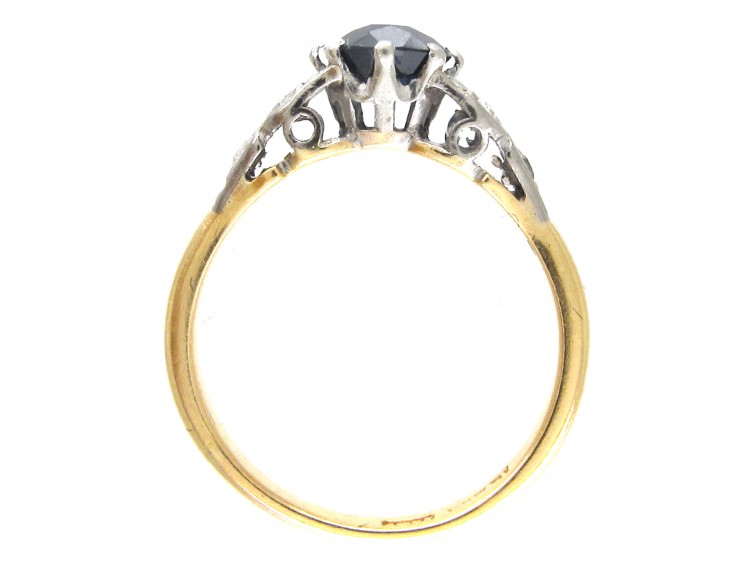 18ct Gold & Platinum Burma Sapphire & Diamond Shoulders Art Deco Ring