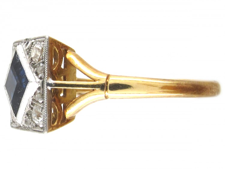 18ct & Platinum Art Deco Sapphire & Diamond Square Ring