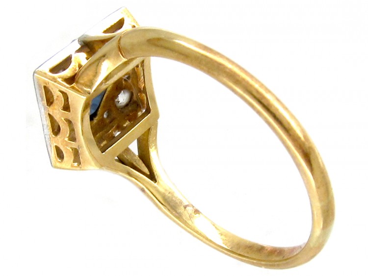 18ct & Platinum Art Deco Sapphire & Diamond Square Ring