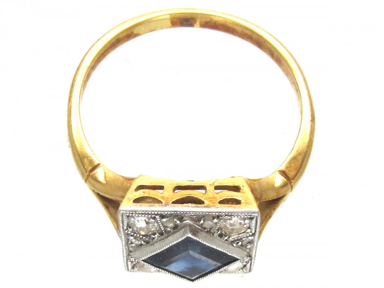 18ct & Platinum Art Deco Sapphire & Diamond Square Ring