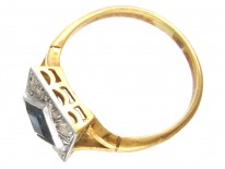 18ct & Platinum Art Deco Sapphire & Diamond Square Ring
