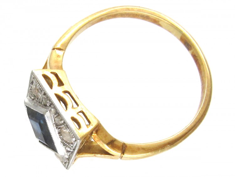 18ct & Platinum Art Deco Sapphire & Diamond Square Ring