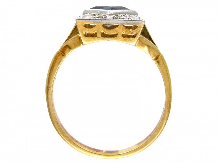 18ct & Platinum Art Deco Sapphire & Diamond Square Ring