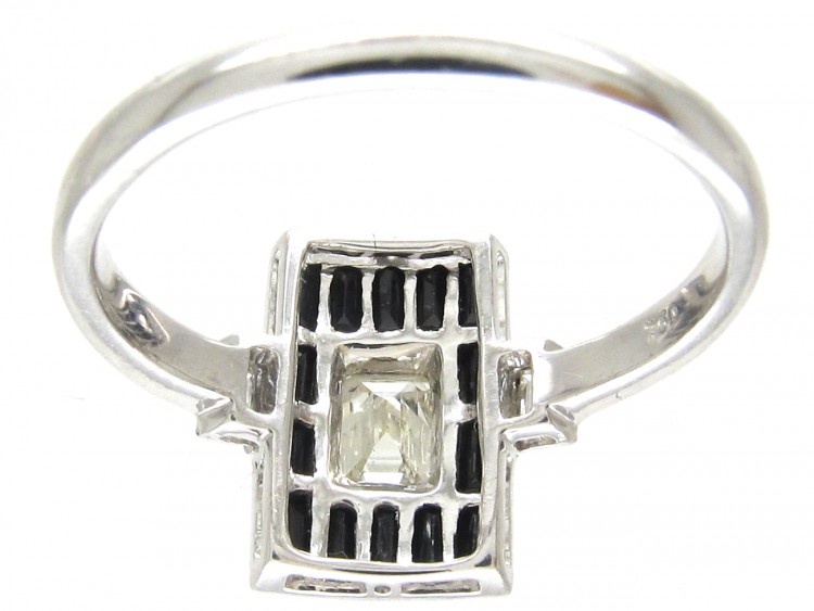 Art Deco 18ct White Gold Rectangular Onyx & Diamond Ring