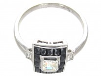 Art Deco 18ct White Gold Rectangular Onyx & Diamond Ring