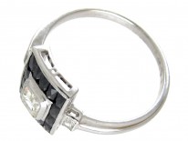 Art Deco 18ct White Gold Rectangular Onyx & Diamond Ring