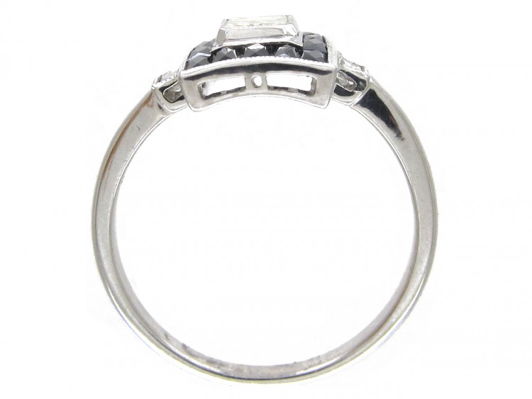 Art Deco 18ct White Gold Rectangular Onyx & Diamond Ring