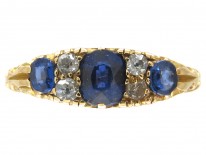 Edwardian 18ct Gold Three Stone Sapphire & Diamond Ring