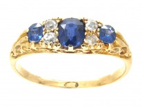 Edwardian 18ct Gold Three Stone Sapphire & Diamond Ring
