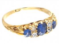 Edwardian 18ct Gold Three Stone Sapphire & Diamond Ring