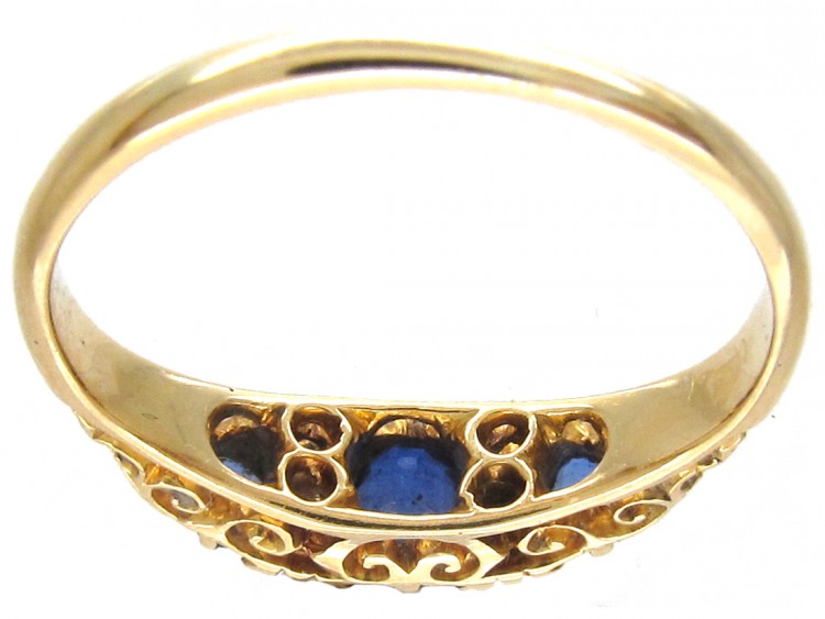Edwardian 18ct Gold Three Stone Sapphire & Diamond Ring