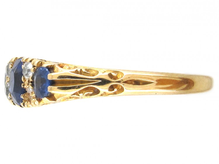 Edwardian 18ct Gold Three Stone Sapphire & Diamond Ring