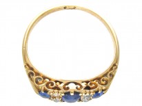 Edwardian 18ct Gold Three Stone Sapphire & Diamond Ring