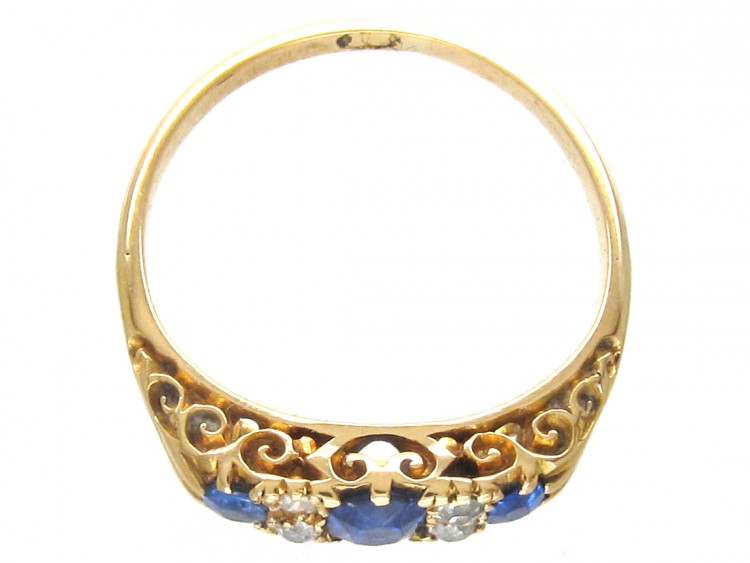 Edwardian 18ct Gold Three Stone Sapphire & Diamond Ring