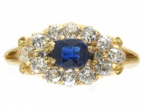 Edwardian 18ct Gold Sapphire & Diamond Oval Cluster Ring