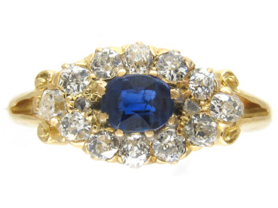 Edwardian 18ct Gold Sapphire & Diamond Oval Cluster Ring