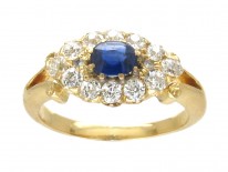 Edwardian 18ct Gold Sapphire & Diamond Oval Cluster Ring