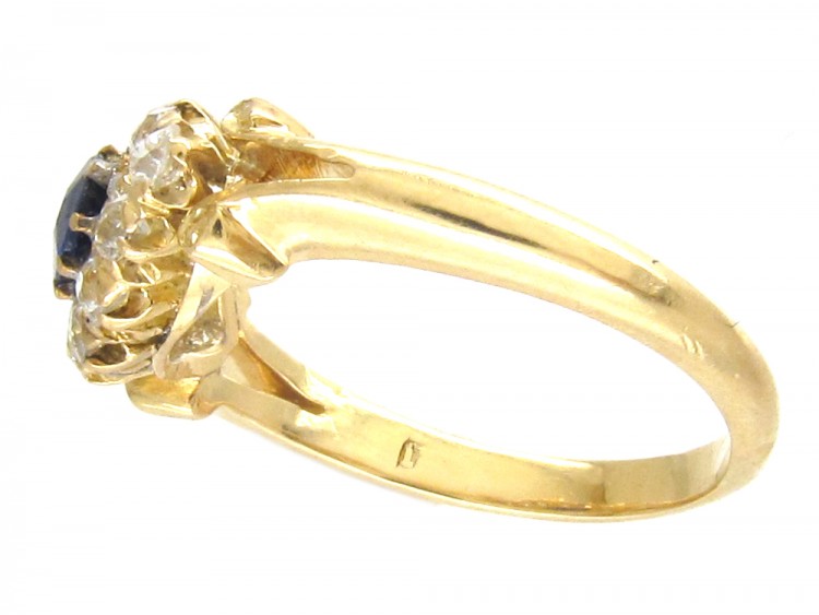 Edwardian 18ct Gold Sapphire & Diamond Oval Cluster Ring