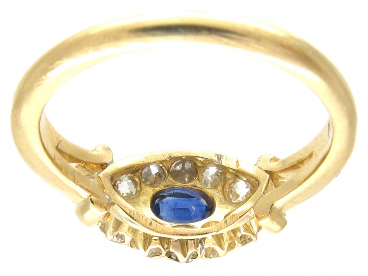 Edwardian 18ct Gold Sapphire & Diamond Oval Cluster Ring