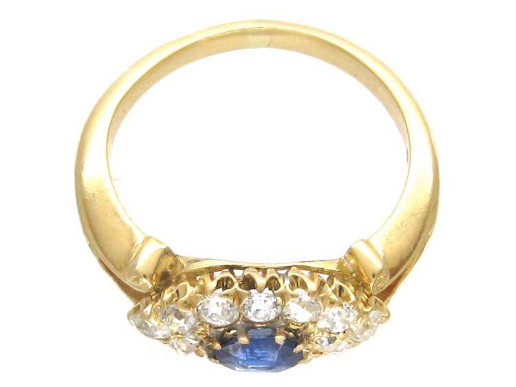 Edwardian 18ct Gold Sapphire & Diamond Oval Cluster Ring