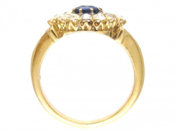 Edwardian 18ct Gold Sapphire & Diamond Oval Cluster Ring