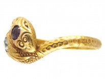 Victorian 18ct Gold Double Snake Ring set with a Ruby & Diamond