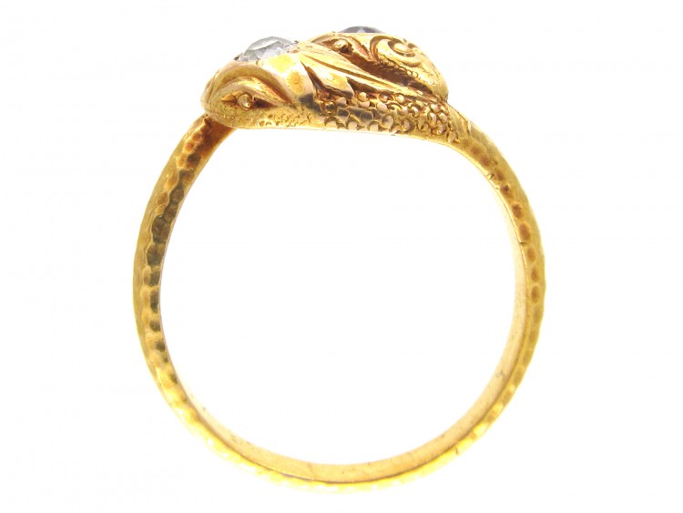 Victorian 18ct Gold Double Snake Ring set with a Ruby & Diamond