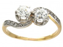 Edwardian 18ct Gold & Platinum Two Diamond Crossover Ring