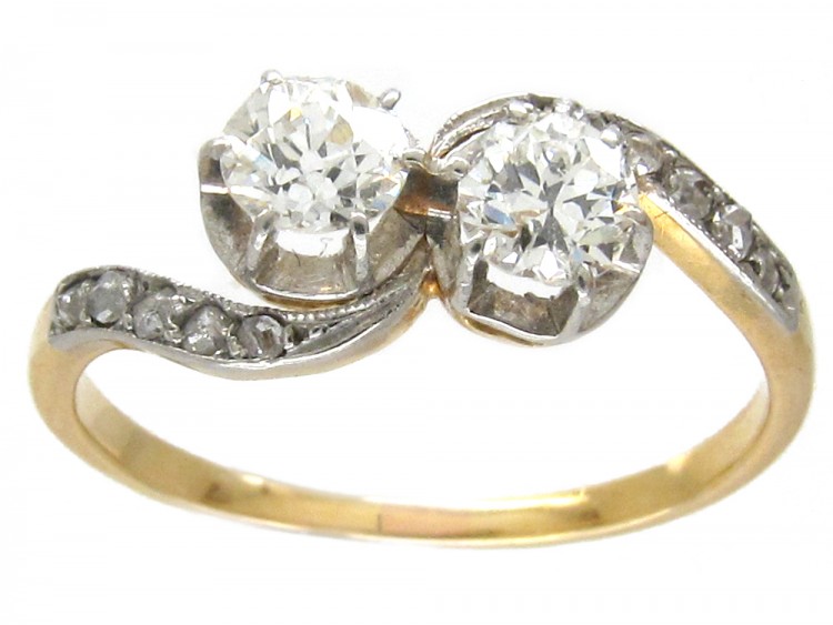 Edwardian 18ct Gold & Platinum Two Diamond Crossover Ring