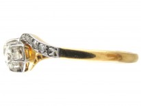 Edwardian 18ct Gold & Platinum Two Diamond Crossover Ring