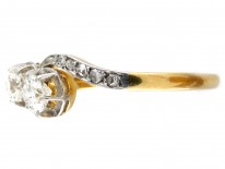 Edwardian 18ct Gold & Platinum Two Diamond Crossover Ring