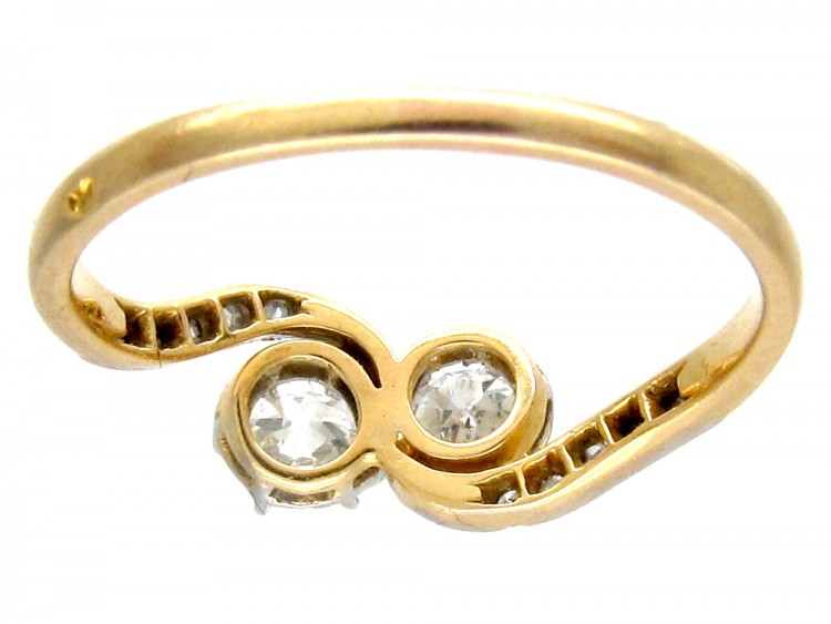 Edwardian 18ct Gold & Platinum Two Diamond Crossover Ring