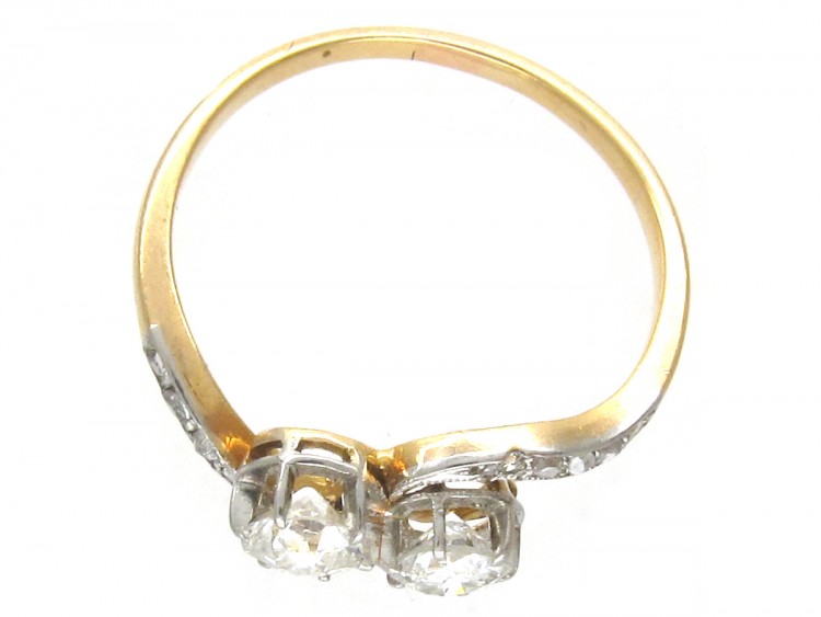 Edwardian 18ct Gold & Platinum Two Diamond Crossover Ring