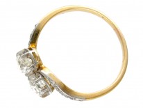 Edwardian 18ct Gold & Platinum Two Diamond Crossover Ring