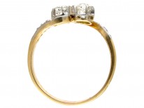 Edwardian 18ct Gold & Platinum Two Diamond Crossover Ring