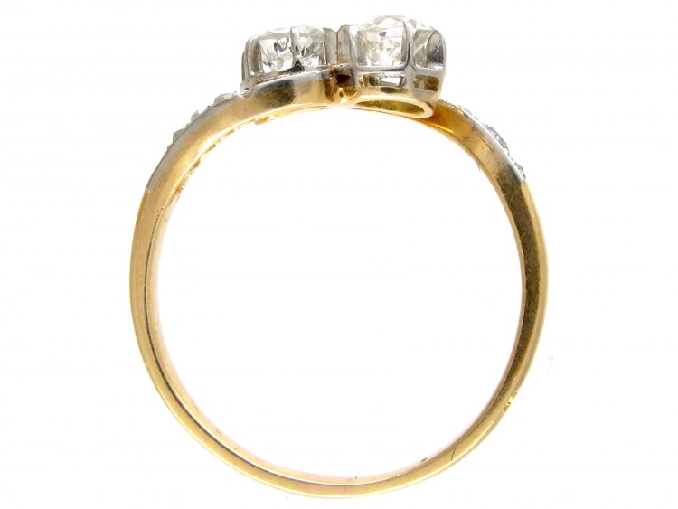 Edwardian 18ct Gold & Platinum Two Diamond Crossover Ring