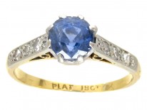 Edwardian Solitaire Ceylon Sapphire with Diamond Shoulders Ring