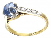 Edwardian Solitaire Ceylon Sapphire with Diamond Shoulders Ring