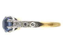 Edwardian Solitaire Ceylon Sapphire with Diamond Shoulders Ring