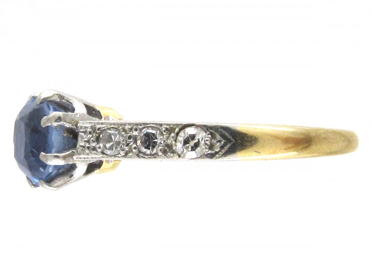 Edwardian Solitaire Ceylon Sapphire with Diamond Shoulders Ring