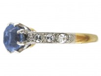 Edwardian Solitaire Ceylon Sapphire with Diamond Shoulders Ring