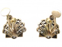 Edwardian Natural Pearl & Rose Diamond Shell Earrings on Screw Fittings