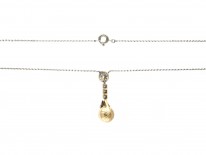 Natural Pearl & Diamond Drop Pendant on Platinum Chain
