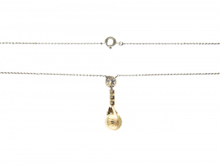 Natural Pearl & Diamond Drop Pendant on Platinum Chain