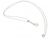 Natural Pearl & Diamond Drop Pendant on Platinum Chain