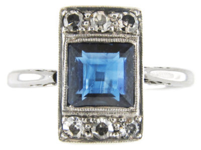 Art Deco Rectangular Sapphire & Diamond Ring