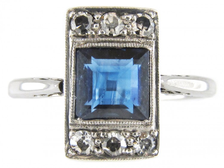 Art Deco Rectangular Sapphire & Diamond Ring